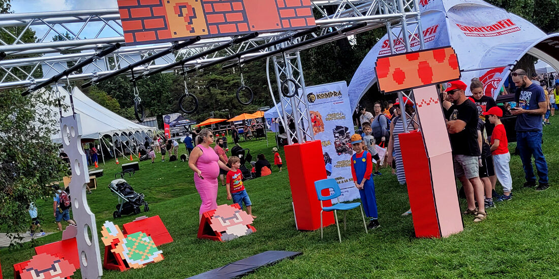 Parcours Super Mario Bros. | 123 Ninja Go • Parcours d'obstacles mobile | Écoles • Festivals • Camp | Ninja Warrior • OCR